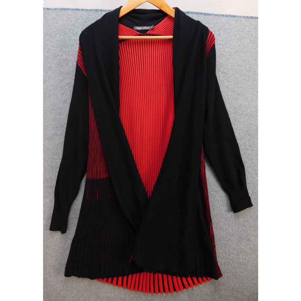 High Secret Open Front Cardigan Womens Large Long Red/Black